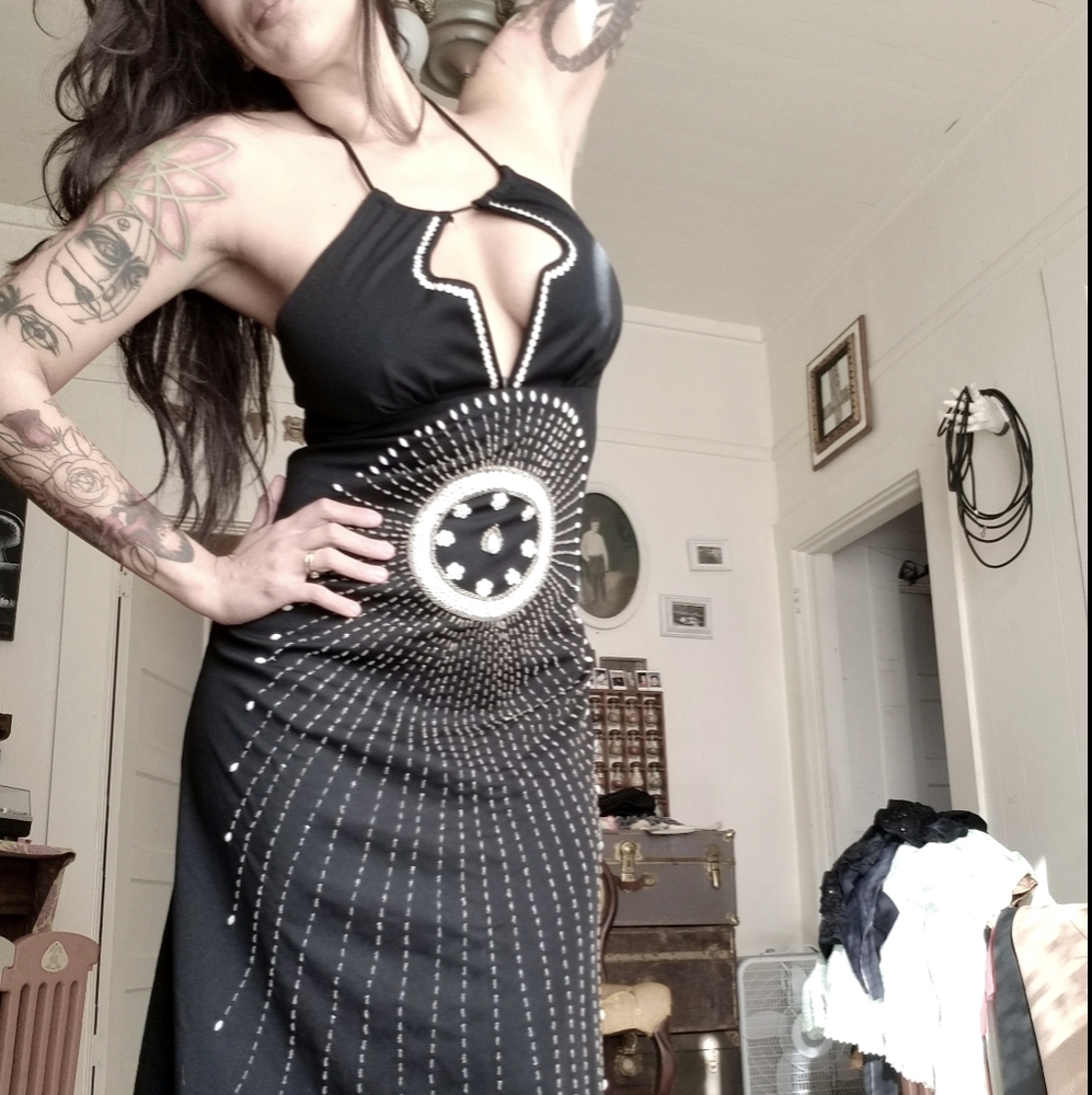 Vintage Nitas hand beaded halter dress L